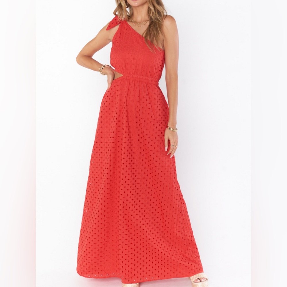 Show Me Your MuMu Red Asymmetrical One Shoulder Eyelet Sundress NWOT
